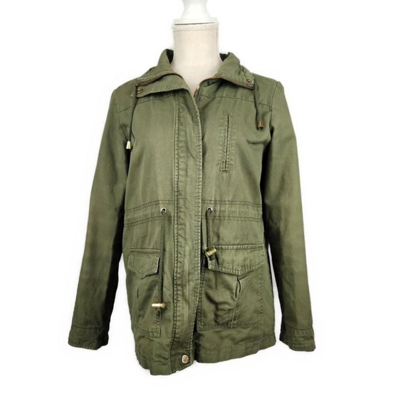 Utility Field Jacket Olive Green Women's M Zip Up Miss London Cinch Waist Army - Picture 1 of 8